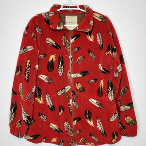 Vintage Indian Feather Fleece Jacket Red Women's Size Medium